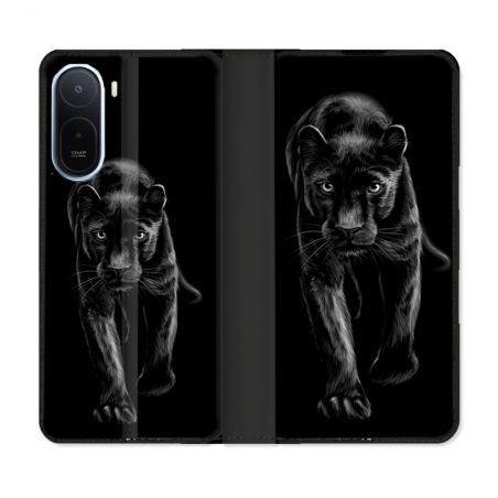 Housse Cuir Portefeuille Pour Xiaomi Redmi A7 Pro Animal Panthère Noire
