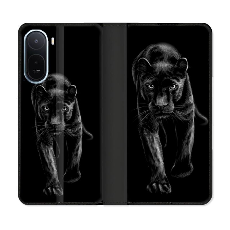 Housse Cuir Portefeuille Pour Xiaomi Redmi A7 Pro Animal Panthère Noire