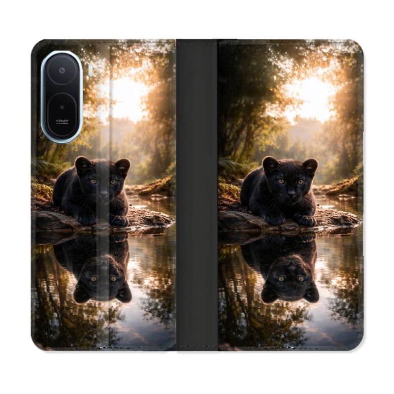 Housse Cuir Portefeuille Pour Xiaomi Redmi A7 Pro Animal Panthère Reflet