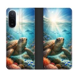 Housse Cuir Portefeuille Pour Xiaomi Redmi A7 Pro Animal Tortue Marine