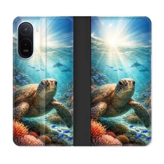 Housse Cuir Portefeuille Pour Xiaomi Redmi A7 Pro Animal Tortue Marine