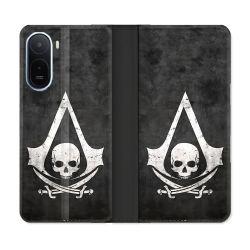 Housse Cuir Portefeuille Pour Xiaomi Redmi A7 Pro Assassin Creed Tete Mort