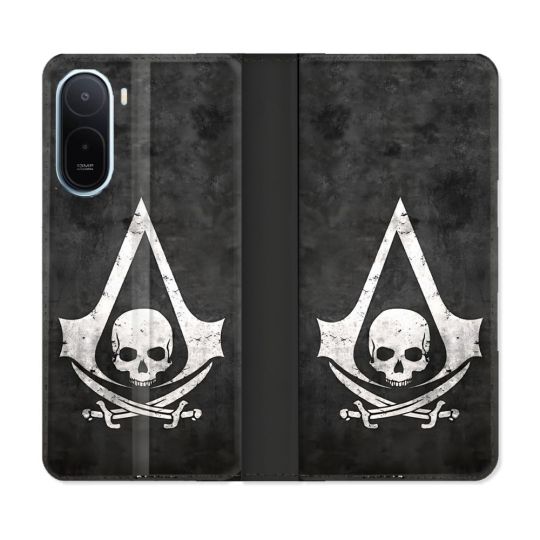 Housse Cuir Portefeuille Pour Xiaomi Redmi A7 Pro Assassin Creed Tete Mort