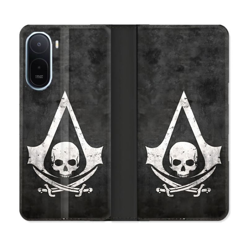 Housse Cuir Portefeuille Pour Xiaomi Redmi A7 Pro Assassin Creed Tete Mort