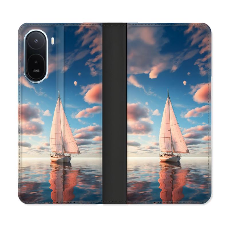 Housse Cuir Portefeuille Pour Xiaomi Redmi A7 Pro Voyage Voilier Reflet