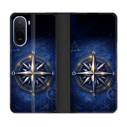 Housse Cuir Portefeuille Pour Xiaomi Redmi A7 Pro Voyage Rose des Vents Marine