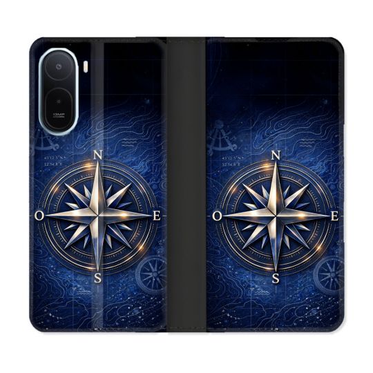 Housse Cuir Portefeuille Pour Xiaomi Redmi A7 Pro Voyage Rose des Vents Marine