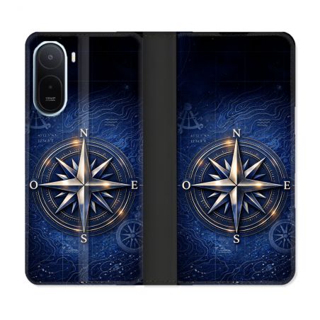Housse Cuir Portefeuille Pour Xiaomi Redmi A7 Pro Voyage Rose des Vents Marine