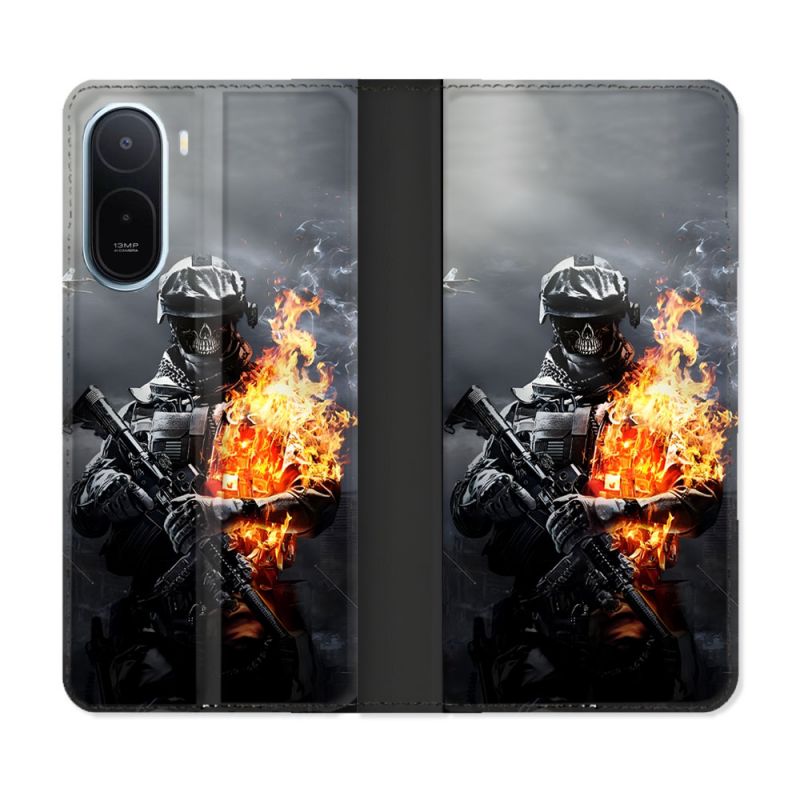 Housse Cuir Portefeuille Pour Xiaomi Redmi A7 Pro Call Of Duty Squelette