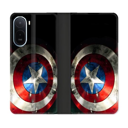 Housse Cuir Portefeuille Pour Xiaomi Redmi A7 Pro Captain America Bouclier