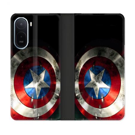 Housse Cuir Portefeuille Pour Xiaomi Redmi A7 Pro Captain America Bouclier