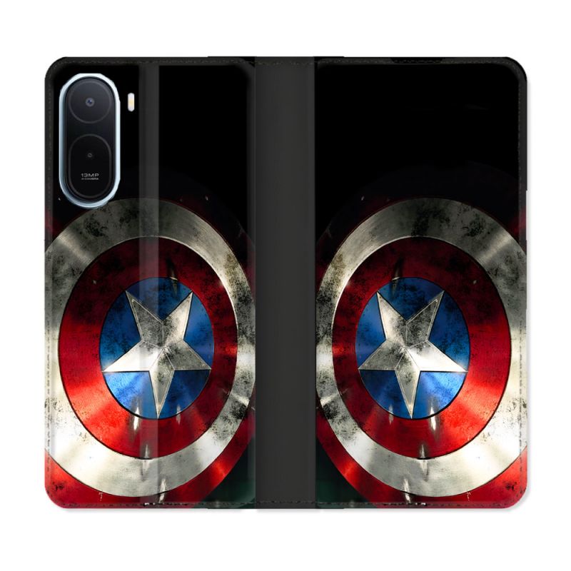 Housse Cuir Portefeuille Pour Xiaomi Redmi A7 Pro Captain America Bouclier
