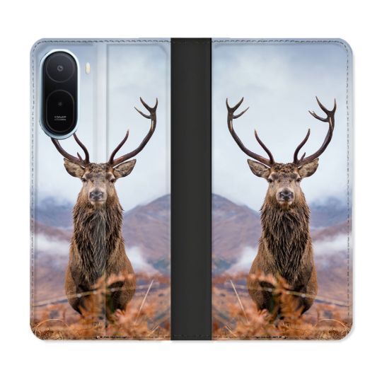 Housse Cuir Portefeuille Pour Xiaomi Redmi A7 Pro Chasse Chevreuil Montagne