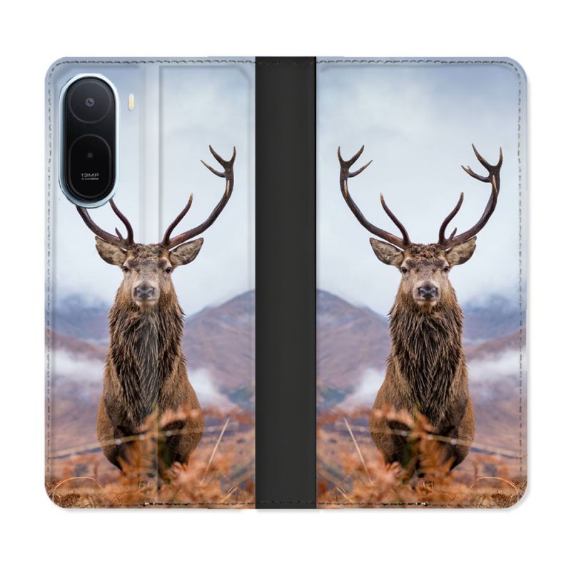 Housse Cuir Portefeuille Pour Xiaomi Redmi A7 Pro Chasse Chevreuil Montagne