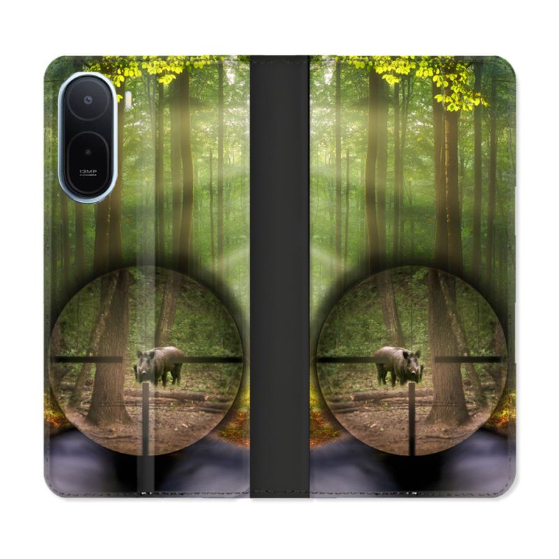 Housse Cuir Portefeuille Pour Xiaomi Redmi A7 Pro Chasse Sanglier Viseur