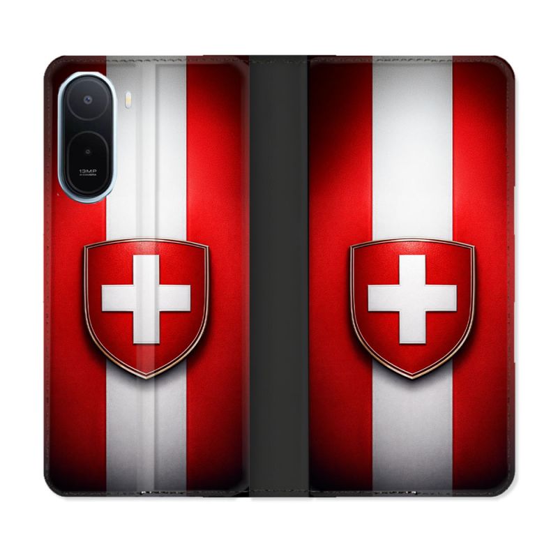 Housse Cuir Portefeuille Pour Xiaomi Redmi A7 Pro Voyage Drapeau Suisse