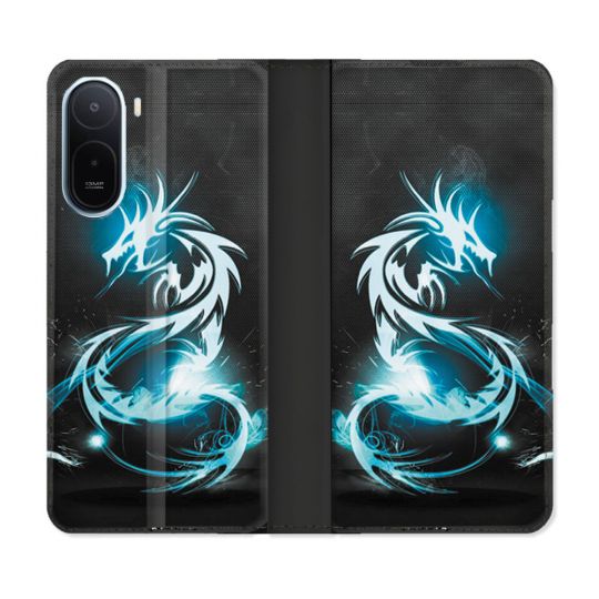 Housse Cuir Portefeuille Pour Xiaomi Redmi A7 Pro Fantastique Dragon Bleu