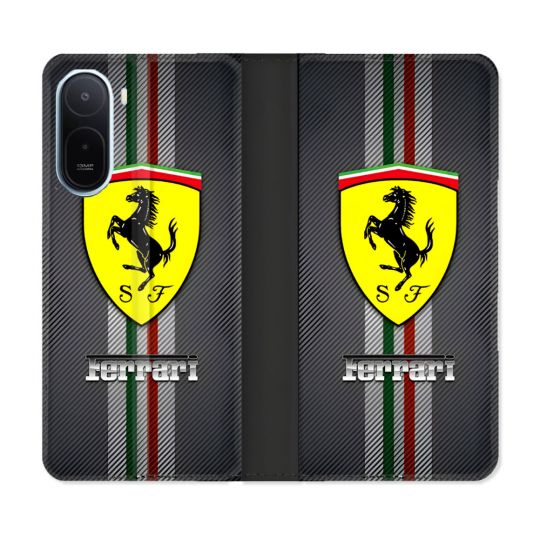 Housse Cuir Portefeuille Pour Xiaomi Redmi A7 Pro Ferrari Carbone