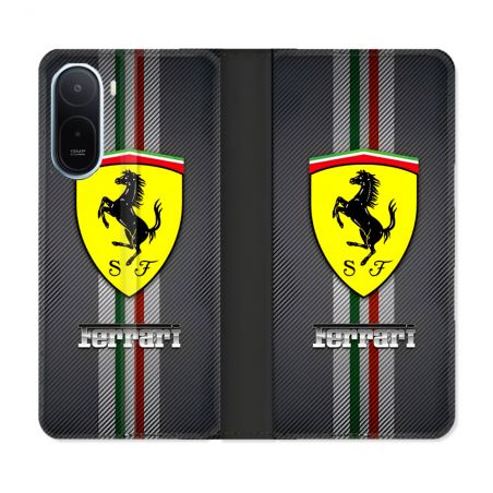 Housse Cuir Portefeuille Pour Xiaomi Redmi A7 Pro Ferrari Carbone