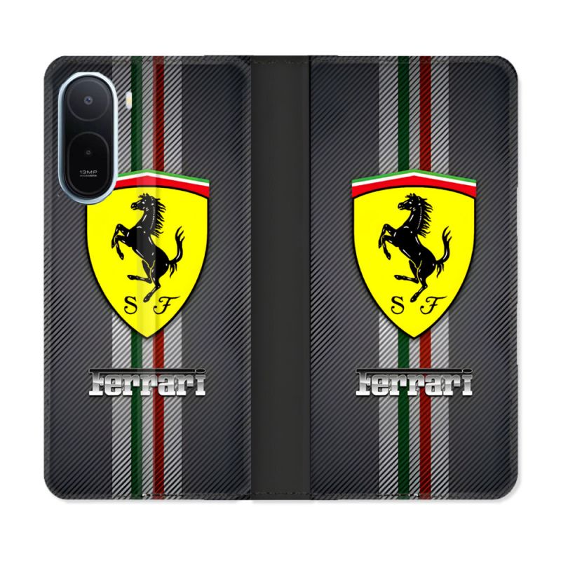 Housse Cuir Portefeuille Pour Xiaomi Redmi A7 Pro Ferrari Carbone