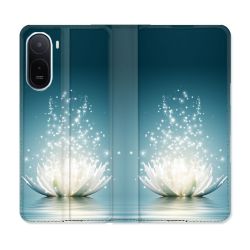 Housse Cuir Portefeuille Pour Xiaomi Redmi A7 Pro Fleur Lotus Blanc