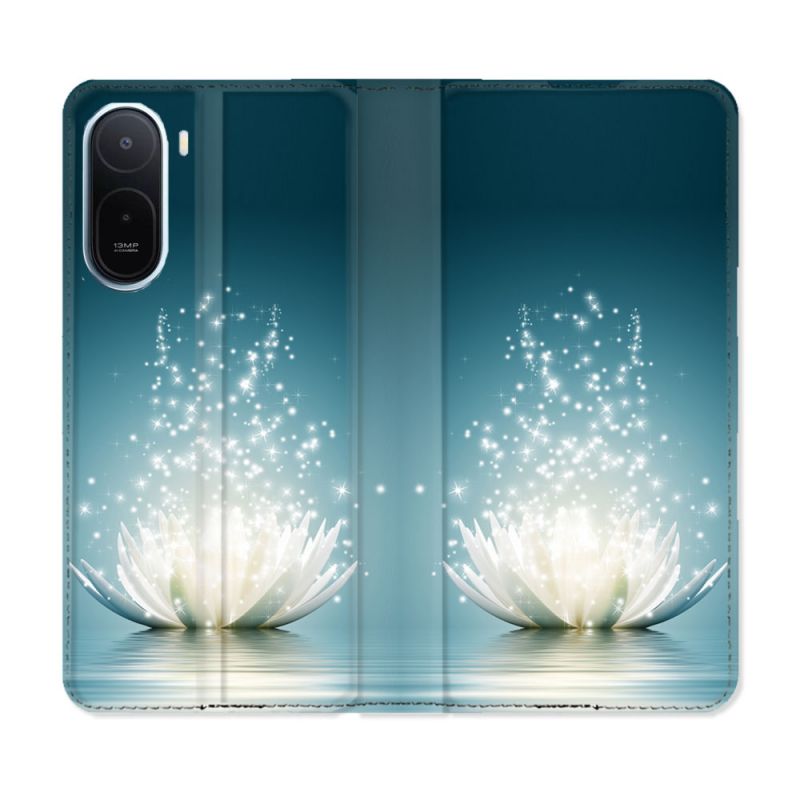 Housse Cuir Portefeuille Pour Xiaomi Redmi A7 Pro Fleur Lotus Blanc
