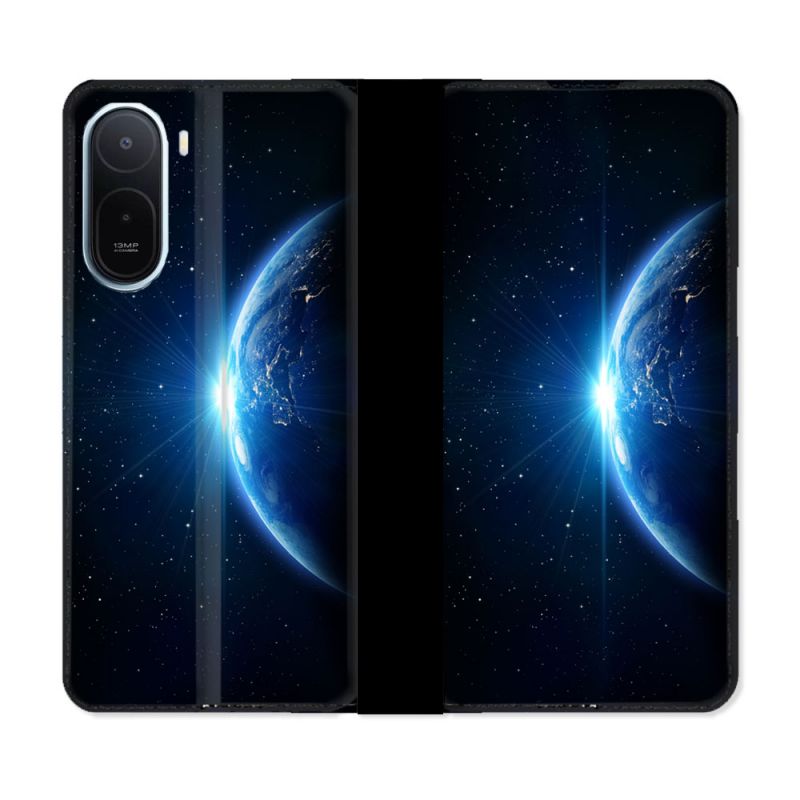 Housse Cuir Portefeuille Pour Xiaomi Redmi A7 Pro Univers Planete Terre