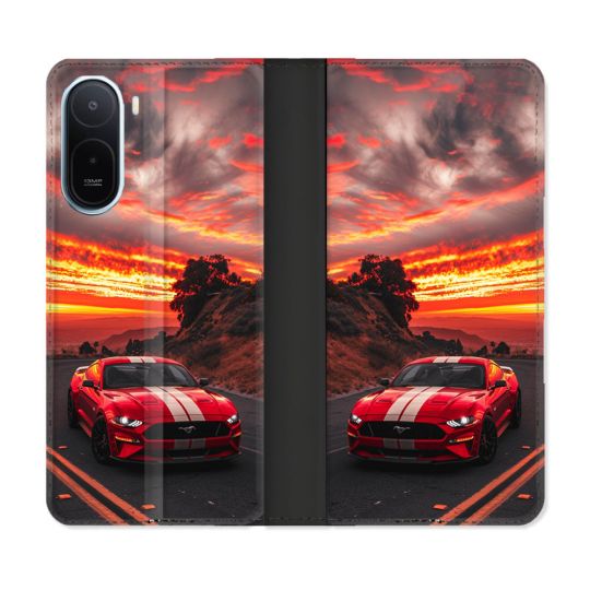 Housse Cuir Portefeuille Pour Xiaomi Redmi A7 Pro Ford Mustang GT500 Rouge