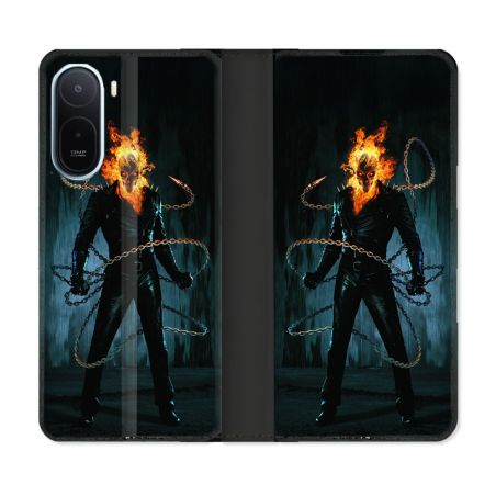 Housse Cuir Portefeuille Pour Xiaomi Redmi A7 Pro Ghost Rider
