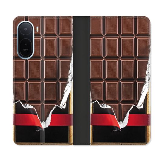 Housse Cuir Portefeuille Pour Xiaomi Redmi A7 Pro Texture Trompe Oeil Chocolat