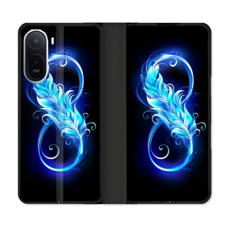 Housse Cuir Portefeuille Pour Xiaomi Redmi A7 Pro Texture Plume Infini Bleu