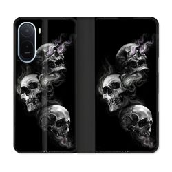 Housse Cuir Portefeuille Pour Xiaomi Redmi A7 Pro Tete de Mort Triple