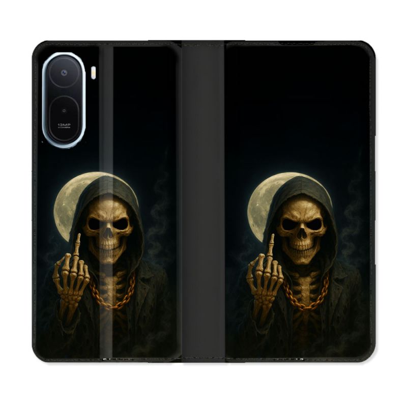 Housse Cuir Portefeuille Pour Xiaomi Redmi A7 Pro Tete de Mort Doigt 2026