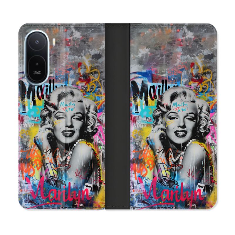 Housse Cuir Portefeuille Pour Xiaomi Redmi A7 Pro Street Art Maryline Monroe