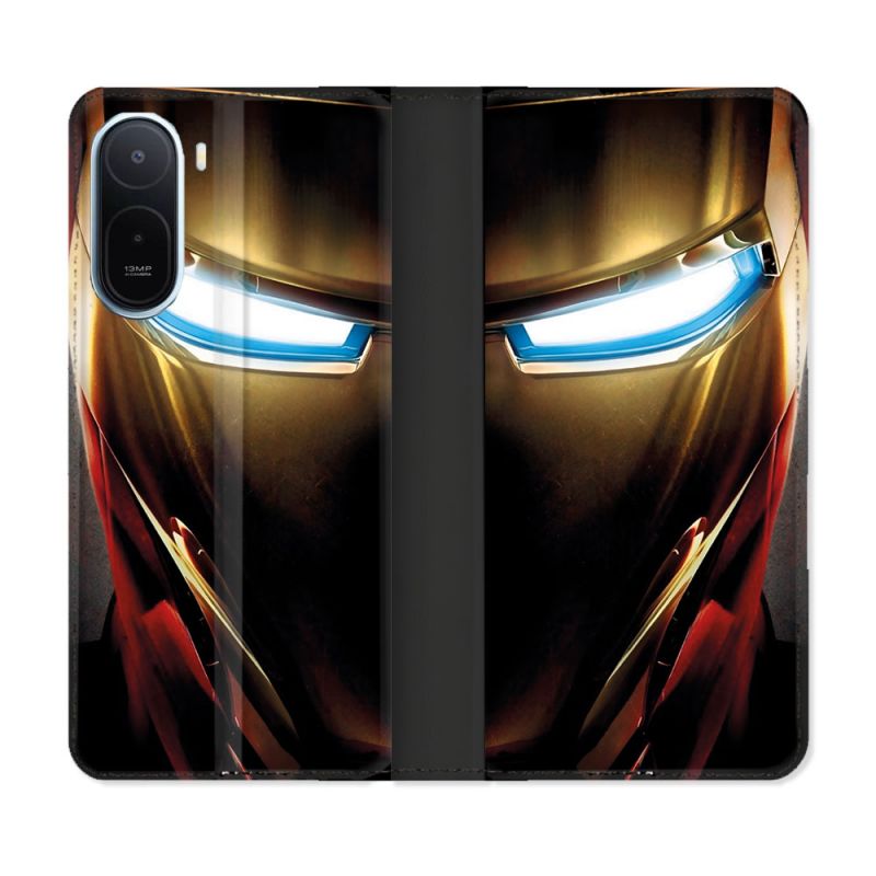 Housse Cuir Portefeuille Pour Xiaomi Redmi A7 Pro Iron Man Casque