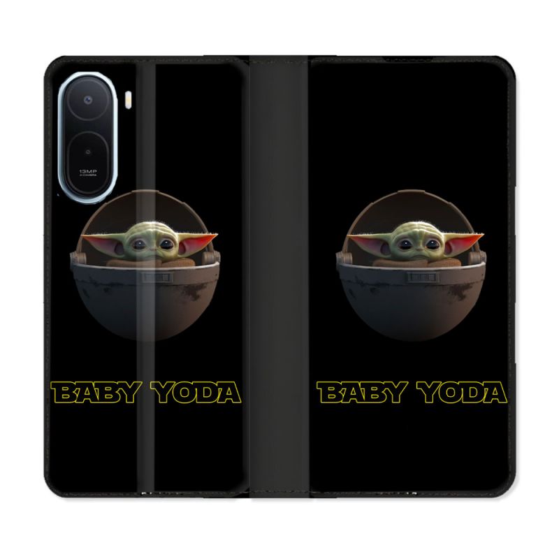 Housse Cuir Portefeuille Pour Xiaomi Redmi A7 Pro Star Wars - Yoda bebe noir