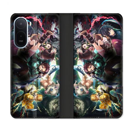 Housse Cuir Portefeuille Pour Xiaomi Redmi A7 Pro Manga Demon Slayer Groupe