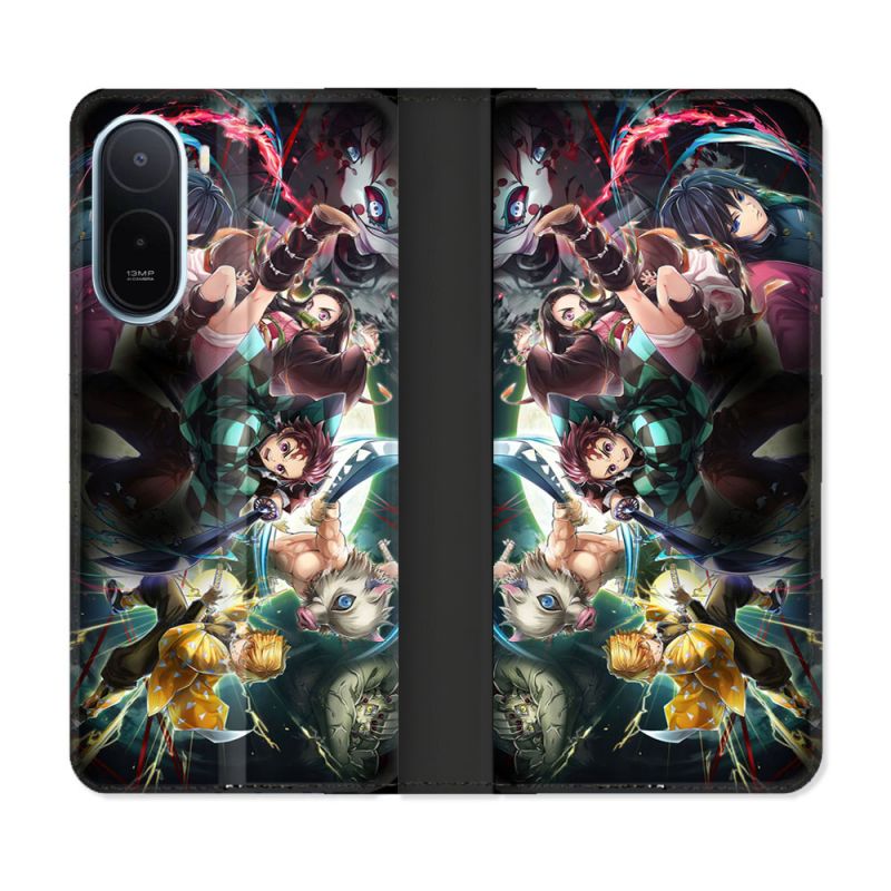 Housse Cuir Portefeuille Pour Xiaomi Redmi A7 Pro Manga Demon Slayer Groupe