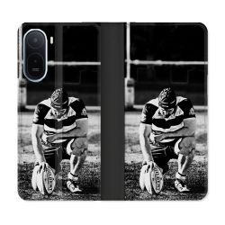 Housse Cuir Portefeuille Pour Xiaomi Redmi A7 Pro Sport Rugby Noir Blanc