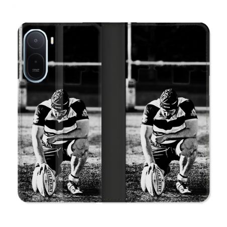 Housse Cuir Portefeuille Pour Xiaomi Redmi A7 Pro Sport Rugby Noir Blanc