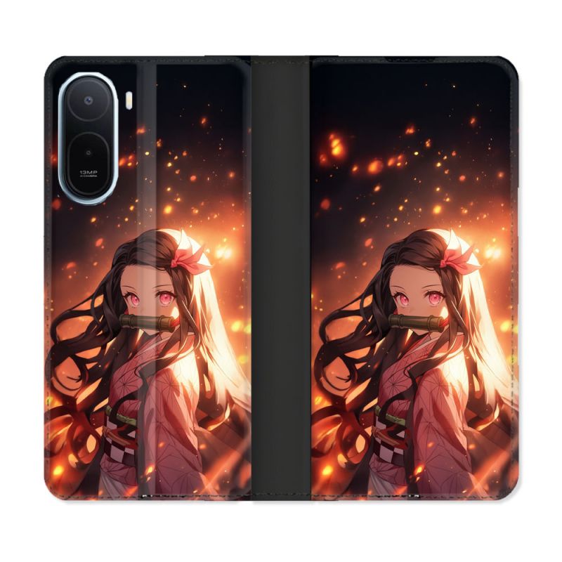 Housse Cuir Portefeuille Pour Xiaomi Redmi A7 Pro Manga Demon Slayer Nezuko Rose
