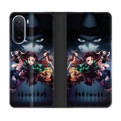 Housse Cuir Portefeuille Pour Xiaomi Redmi A7 Pro Manga Demon Slayer Noir