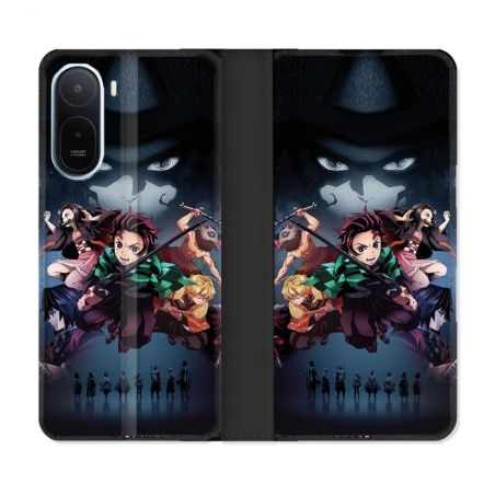Housse Cuir Portefeuille Pour Xiaomi Redmi A7 Pro Manga Demon Slayer Noir