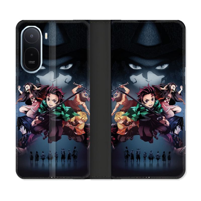 Housse Cuir Portefeuille Pour Xiaomi Redmi A7 Pro Manga Demon Slayer Noir