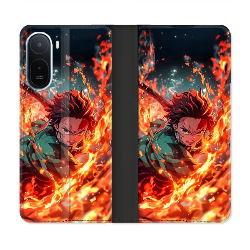Housse Cuir Portefeuille Pour Xiaomi Redmi A7 Pro Manga Demon Slayer Tanjiro Feu