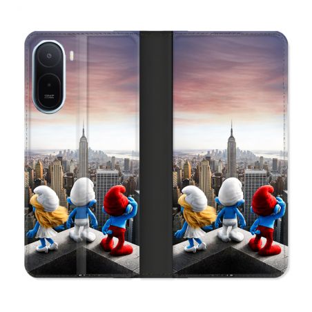 Housse Cuir Portefeuille Pour Xiaomi Redmi A7 Pro Schtroumpfs New York