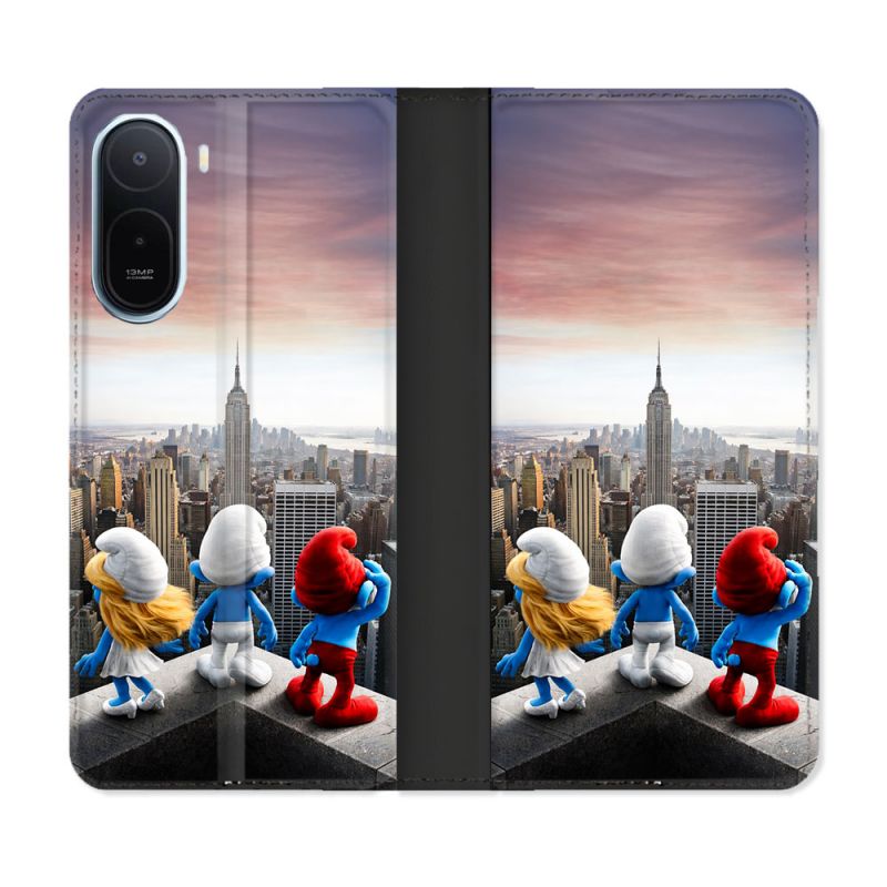 Housse Cuir Portefeuille Pour Xiaomi Redmi A7 Pro Schtroumpfs New York