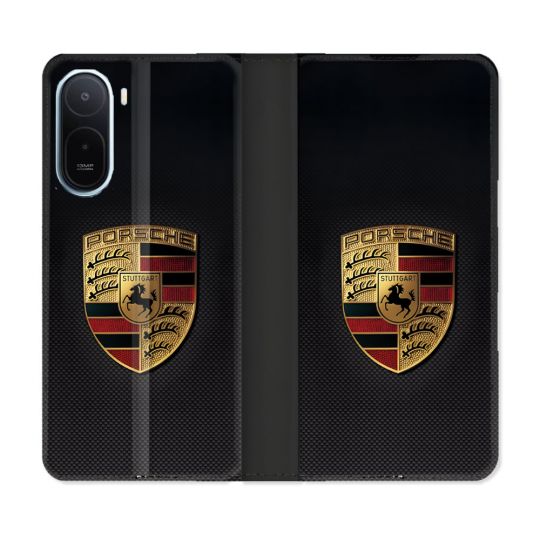Housse Cuir Portefeuille Pour Xiaomi Redmi A7 Pro Porsche Carbone