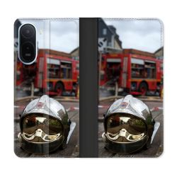 Housse Cuir Portefeuille Pour Xiaomi Redmi A7 Pro Pompier Casque Camion