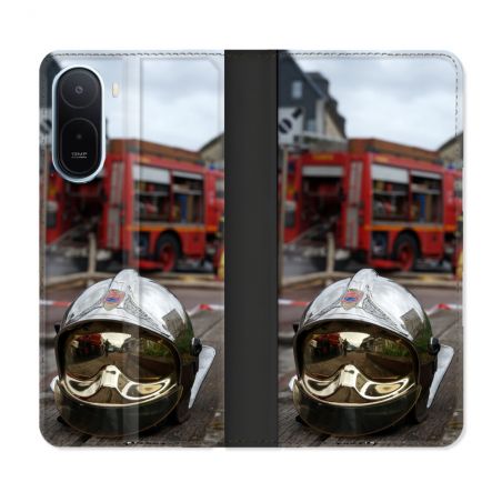 Housse Cuir Portefeuille Pour Xiaomi Redmi A7 Pro Pompier Casque Camion